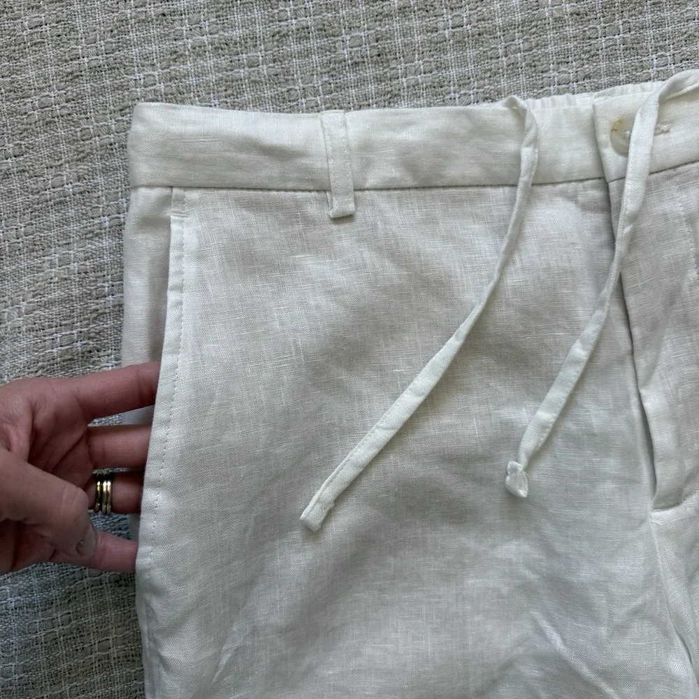 ZARA Linen Pants Womens L White Drawstring Lightweight Trouser Minimalist Beach
